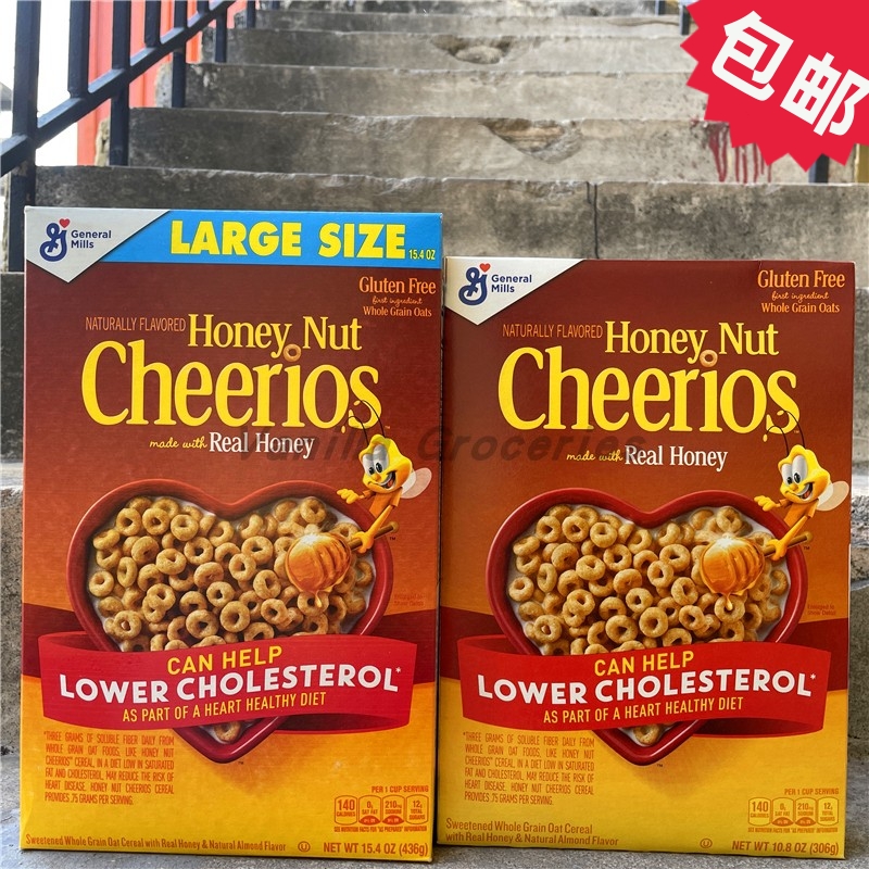 Honey Nut Cheerios通用磨坊将军蜂蜜坚果儿童燕麦圈早餐麦片无麸