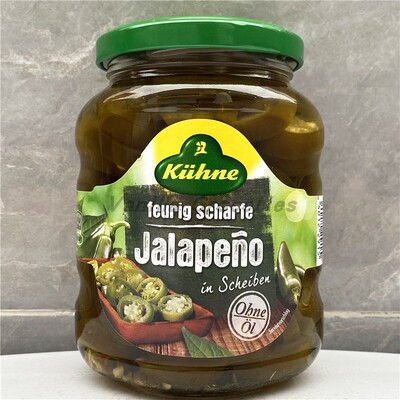 Kuhne Jalapeno In Scheiben德国冠利辣椒圈青椒切片汉堡西餐330g