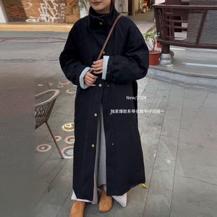 特价T小姐597长款过膝牛仔羽绒服外套加厚系腰带大衣女装冬白鸭绒