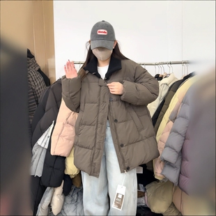 特价丑笑笑89922毛线立领撞色拼接宽松羽绒服时尚原宿风女装冬季