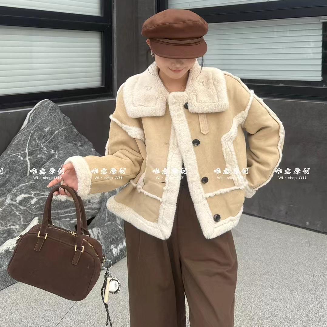 特价唯恋7733精致皮毛一体短外套羊羔毛加厚鹿皮绒夹克上衣女秋冬