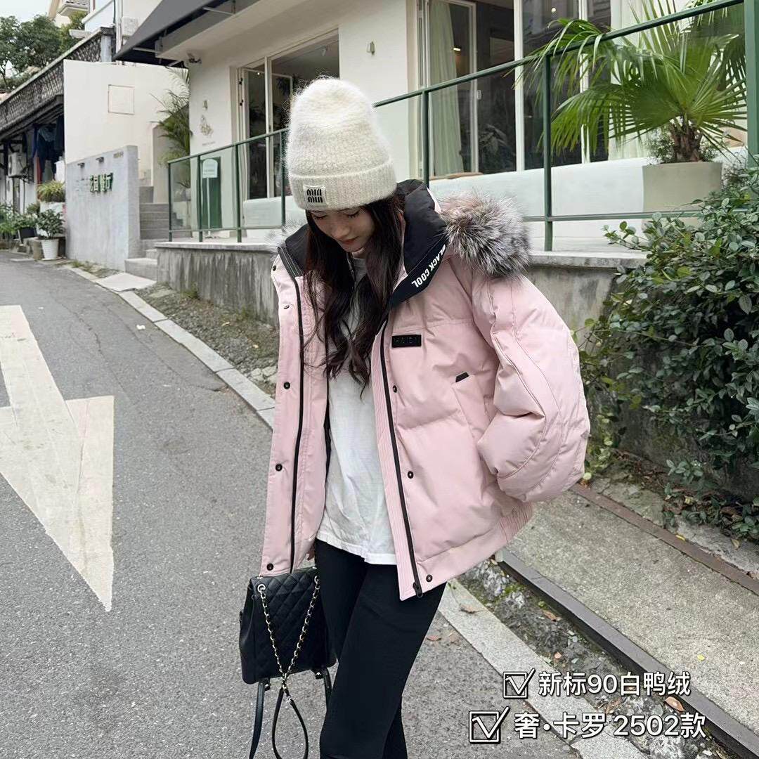 2502连帽大毛领宽松短款羽绒服白鸭绒加厚派克服户外保暖外套女冬