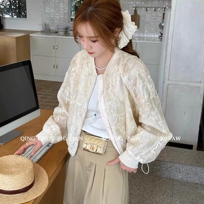 特价8175镂空蕾丝刺绣重工棒球服时尚宽松上衣洋气薄外套女装春潮