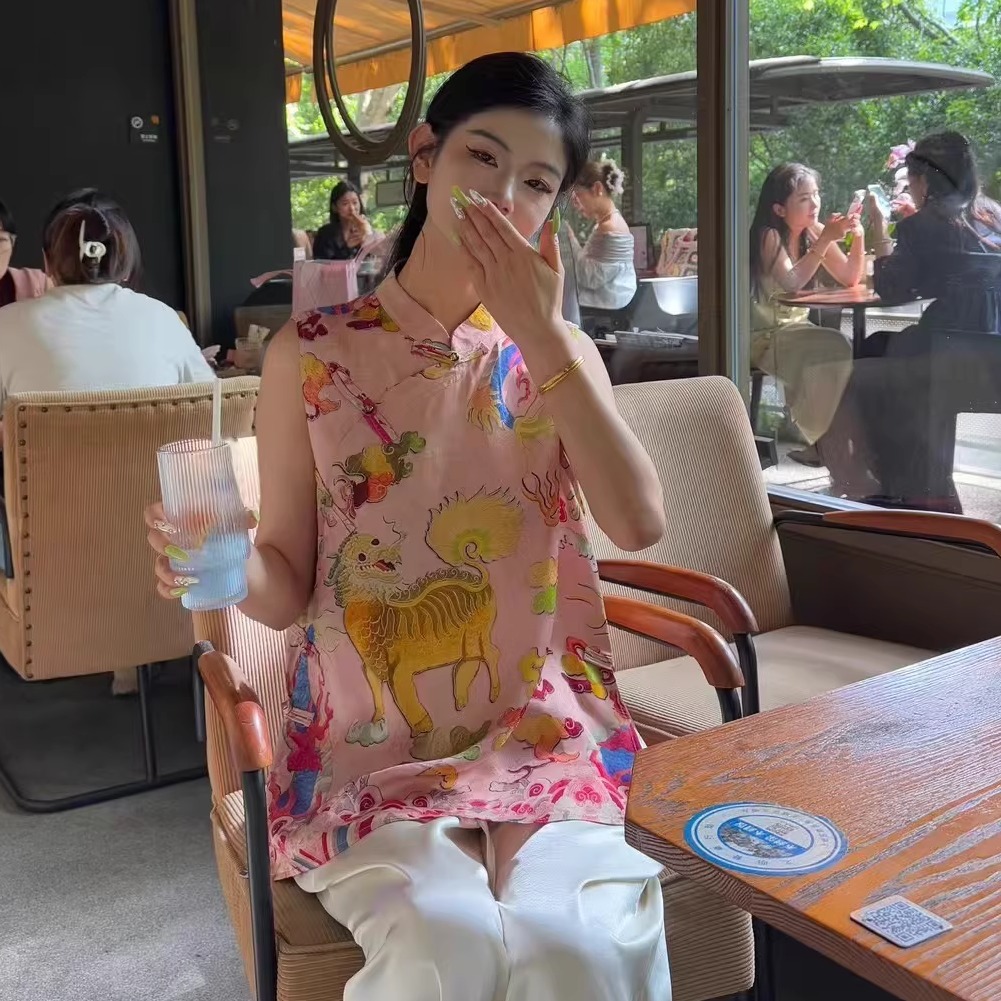 提花马甲背心中长款衬衫上衣女夏