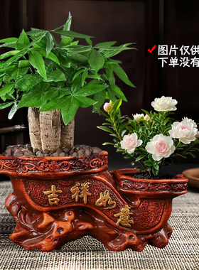 花盆陶瓷双口盆带托盘创意长方形