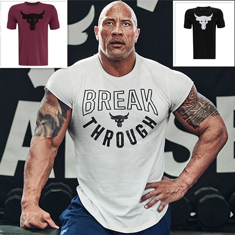 安德玛ua男子夏季 rock强森训练健身休闲运动牛头短袖t恤 1357186