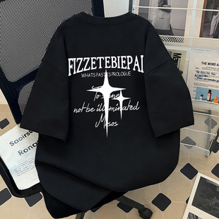 美式高街潮牌短袖圆领T恤男女 重磅纯棉印花落肩宽松小青年体恤衫