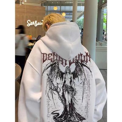 美式复古字母印花连帽卫衣男