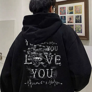 美式字母印花连帽卫衣男女oversize秋冬宽松加厚百搭休闲上衣外套