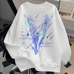美式潮牌hiphop高街星空流星印花圆领卫衣男女春秋百搭情侣装上衣