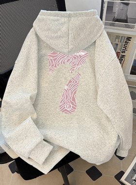 春秋美式潮牌数字连帽卫衣宽松