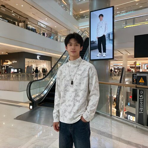 美式扎染德绒半高领保暖长袖T恤