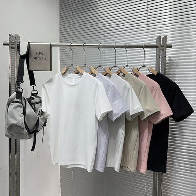 210克5A液氨棉50支无痕工艺丝滑夏款男士纯色百搭圆领短袖T恤衫男