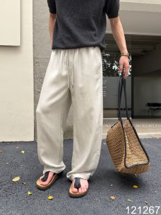 乾尚夏季新款男士休闲裤莱赛尔天丝麻垂刺绣直筒休闲阔腿长裤子潮