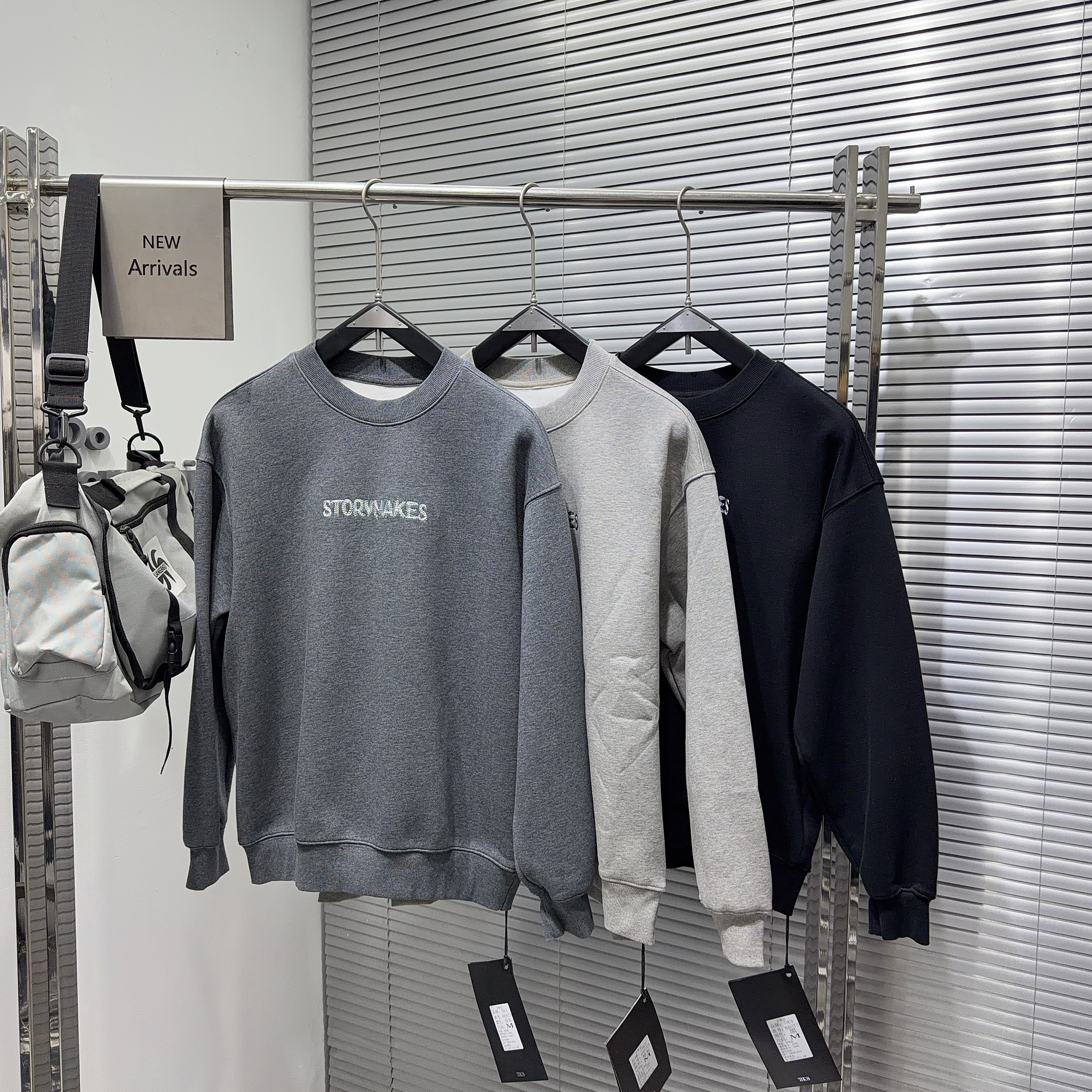 THCS冬季新款男士圆领卫衣潮流美式纯棉高绣宽松加绒加厚长袖上衣