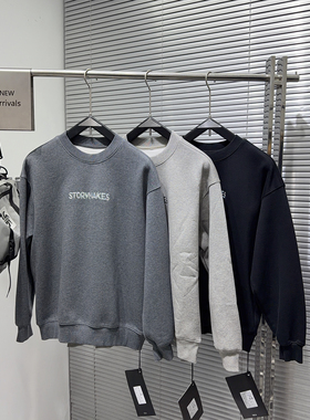 THCS冬季新款男士圆领卫衣潮流美式纯棉高绣宽松加绒加厚长袖上衣