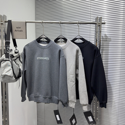 THCS冬季新款男士圆领卫衣潮流美式纯棉高绣宽松加绒加厚长袖上衣