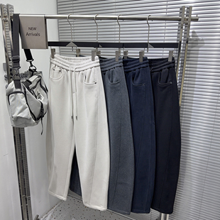 男宽松百搭保暖显瘦阔腿裤 乾尚冬季 高级感纯色极简直筒加绒休闲裤