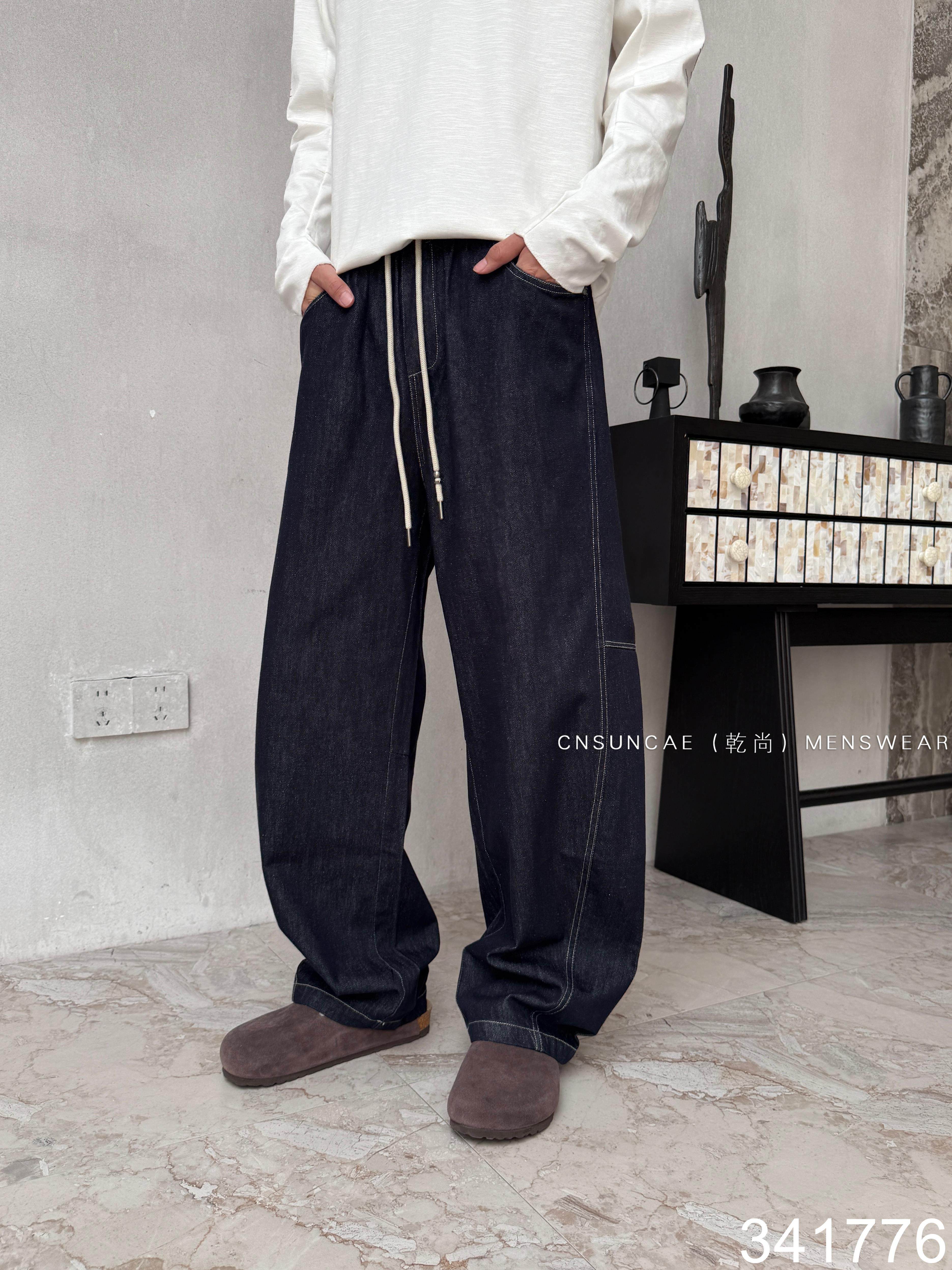 乾尚秋季男士潮牌复古普洗蓝直筒牛仔裤美式休闲莱赛尔薄阔腿长裤
