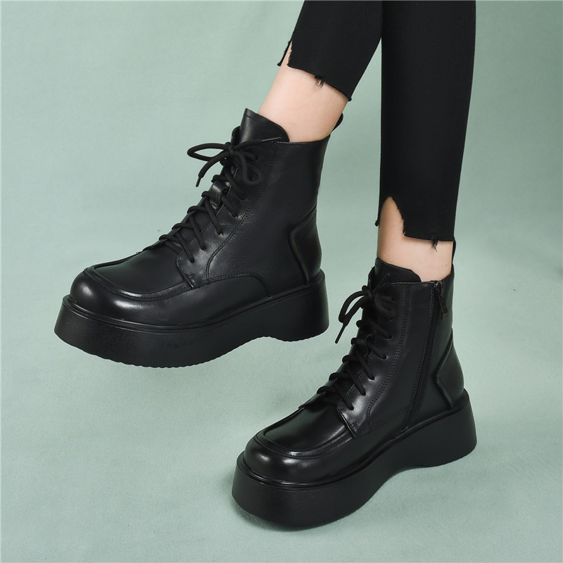 2025年秋冬新款防水台马丁靴女中跟爆款女鞋厚底真皮单靴加绒短靴,女鞋,马丁靴,淘宝优惠券,粉丝福利购,淘宝优惠卷