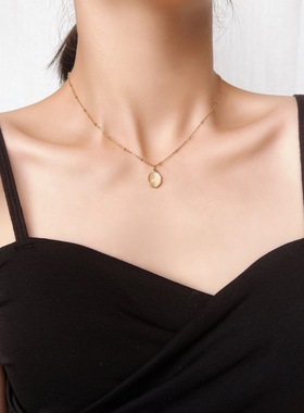 星辰法式复古猫眼石主播吊坠项链