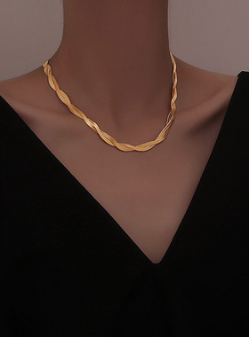 欧美ins交叉麻花缠绕项链钛钢