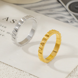 欧美ins冷淡风立体纹理戒齿轮戒指水波纹钛钢不掉色小众设计指环