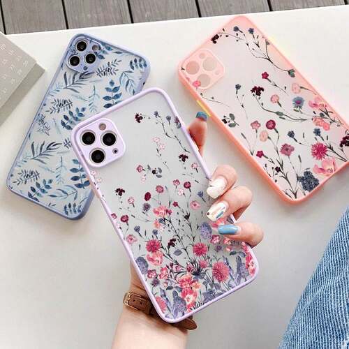 碎花草iphone 13promax 12 11 back glass case适用苹果14保护套7 14 Pro Max手机壳13Mini casing