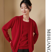 羊绒衫 米皇秋冬新款 圆领厚款 女上衣休闲纯色假两件山羊绒毛衣