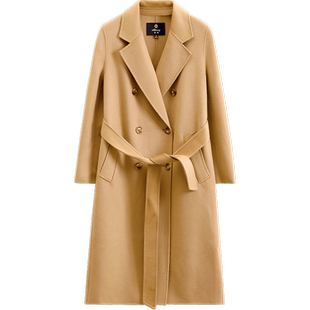 米皇秋冬新款长款山羊绒大衣女上衣休闲纯色柔软羊毛外套