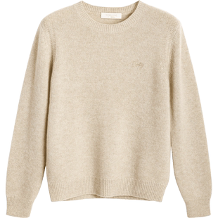 米皇秋冬新款圆领套头羊绒衫女休闲简约气质柔软纯羊绒毛衣