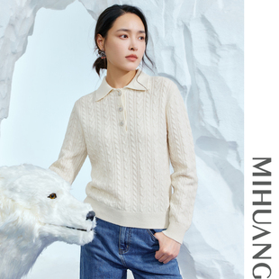翻领套头上衣休闲通勤舒适纯羊绒女衫 米皇秋冬新款 商场同款
