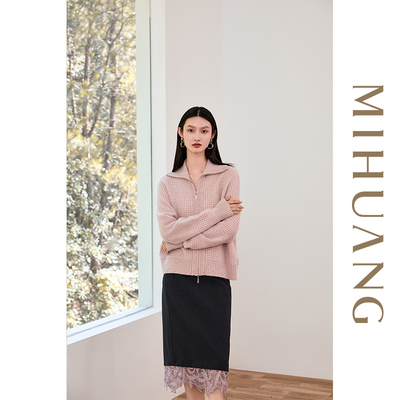[商场同款]米皇2025秋冬新品半高领拉链羊绒女开衫时尚纯羊绒毛衣