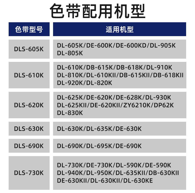 得力原装DLS-620K/605K/610K/630K/690K/730K色带DE-620K/DL-630K