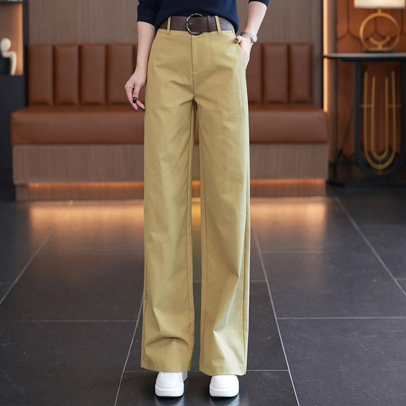 卡其色高腰阔腿裤女新款腰带款垂感显瘦通勤直筒休闲长裤子
