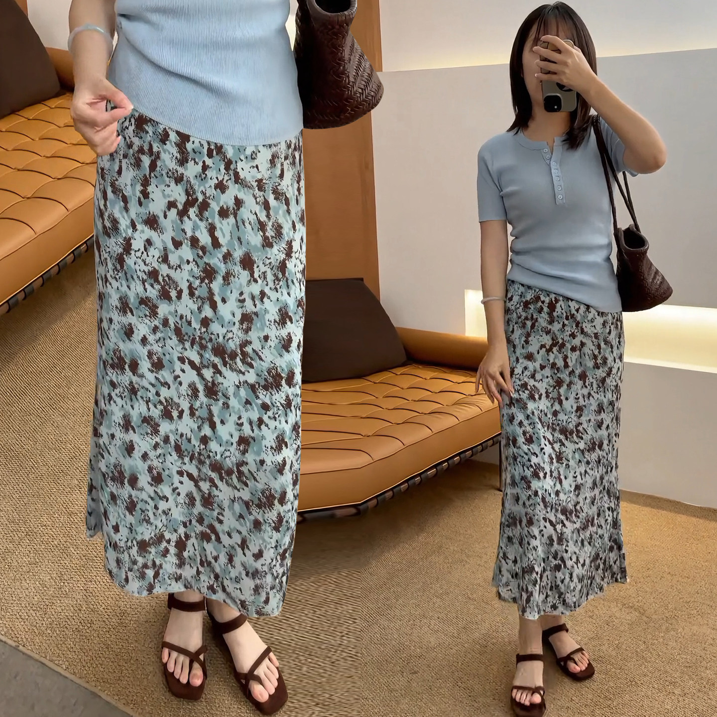 爆款印花A字半身裙女夏季薄款