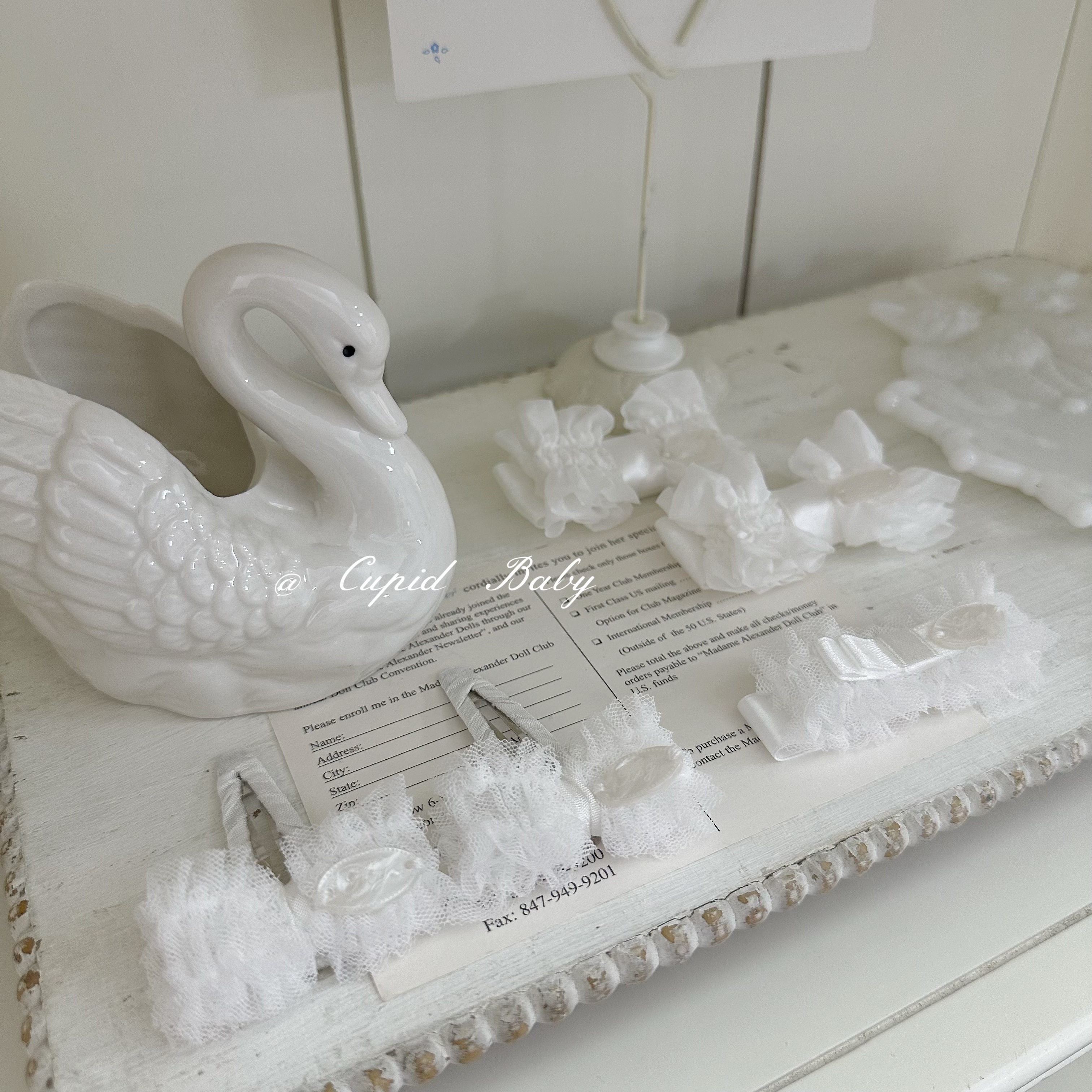 Cupid Baby 优雅美丽& 纯白天鹅系# 花边网纱 进口缎面 BB发夹