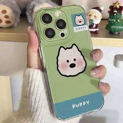 绿底小狗适用苹果17PROMAX手机壳iPhone16软壳15透明14ins风13/12