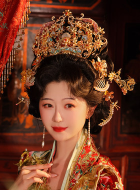 稷氏小筑 龙龙 汉服发冠古风华丽结汉婚新娘头饰套装铜镀金发饰