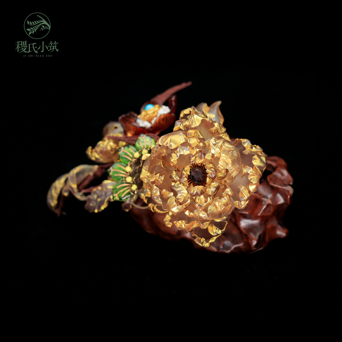 稷氏小筑  羡蝶  汉服发饰汉服古风古装头饰套装女发钗发冠皮造花