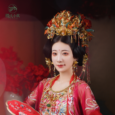 稷氏小筑 锦绣 汉婚汉服婚嫁发冠古风铜镀金耳环汉服头饰发饰女