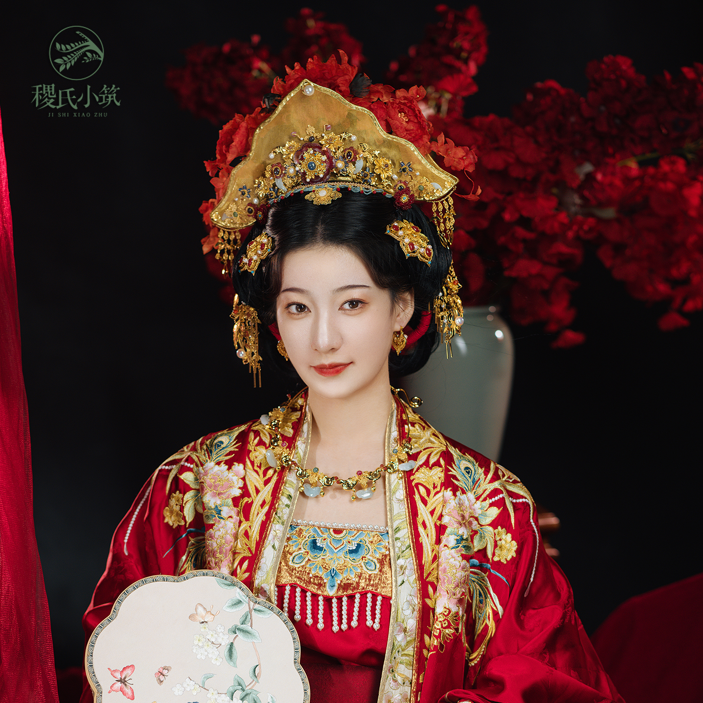 稷氏小筑  似锦  汉服发冠发钗发簪铜镀金国风套装古风发饰女头饰