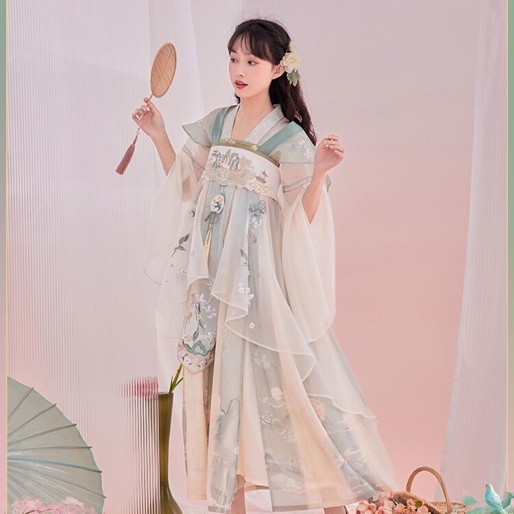 七月夕采薇成人汉服女装新款中国风对襟短衫吊带齐胸儒裙三件套