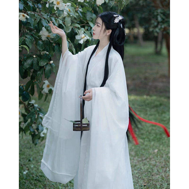绿色伴侣新款汉服汉服神明古风超仙魏晋风全白白纱现代夏天轻