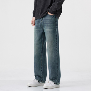 高街直筒宽松阔腿水洗长裤 高端复古蓝牛仔裤 美式 加绒春秋款 子 男士