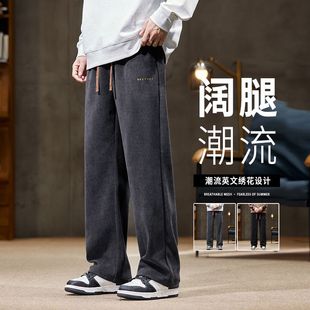 运动加绒加厚灯芯绒卫裤 雪尼尔休闲裤 直筒宽松保暖工装 秋冬季 男士