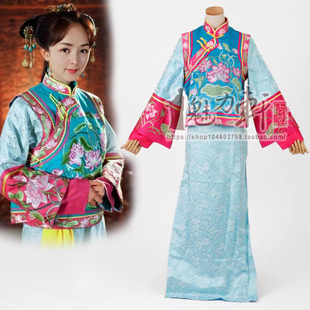 宫锁心玉同款格格装/福晋清朝古装演出服绣荷花精美满族旗服清宫