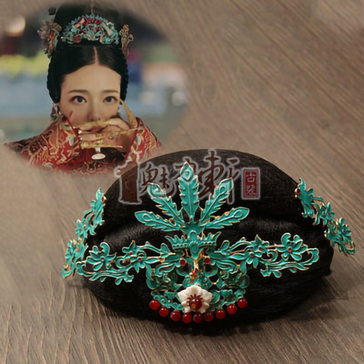 延禧攻略高贵妃款发饰古装造型清宫娘娘假发包景泰蓝发饰套装影视