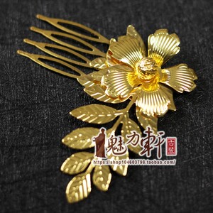 中式婚礼新娘头饰/金色古装发梳金树叶小发钗古典配饰影楼饰品