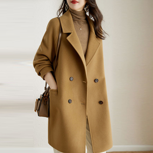 深驼色毛呢大衣女秋冬装韩系大码胖MM高级感赫本风茧型呢子外套女
